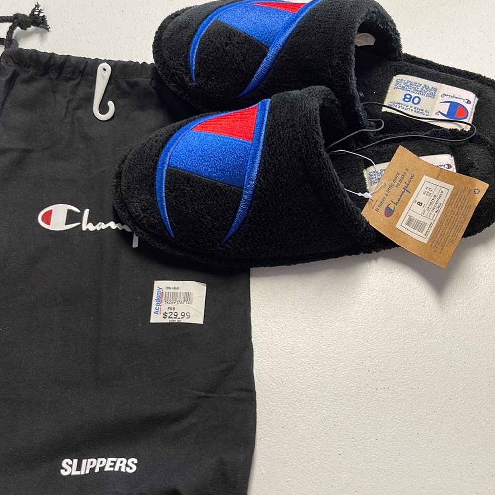 Champion Black Slippers with Bag NWT
